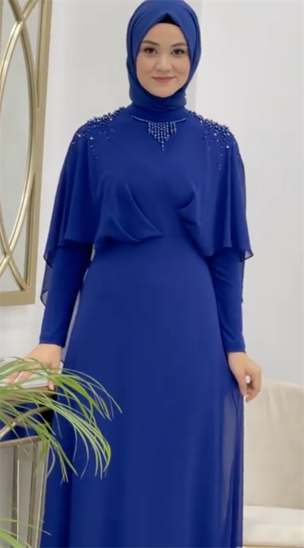 Ellya Özel Tasarım Tül Detaylı ve Taş Süslemeli Elbise