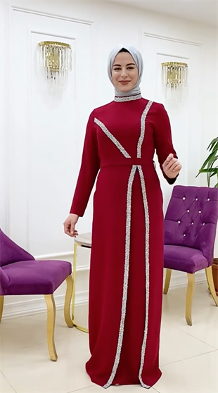 Ellya Özel Tasarım Boydan Boya Işıltı Detaylı Tam Boy Elbise