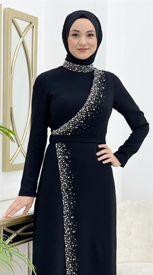 Ellya Özel Tasarım Işıltılı Taş Detaylı Özel Tasarım Elbise